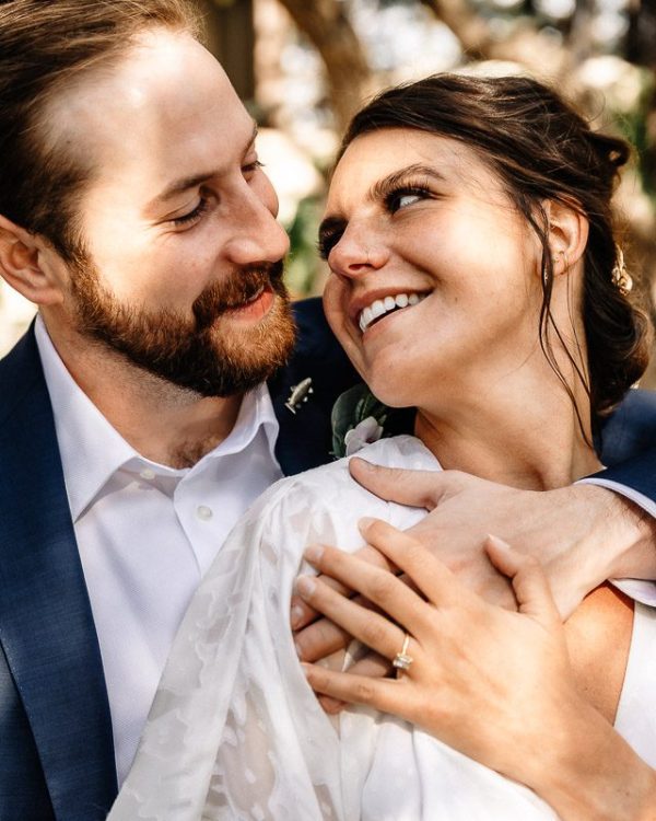 bride and groom looking at each other after elopement ceremony